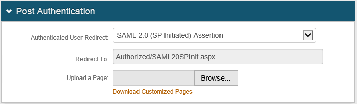 Screenshot of the Post Authentication tab