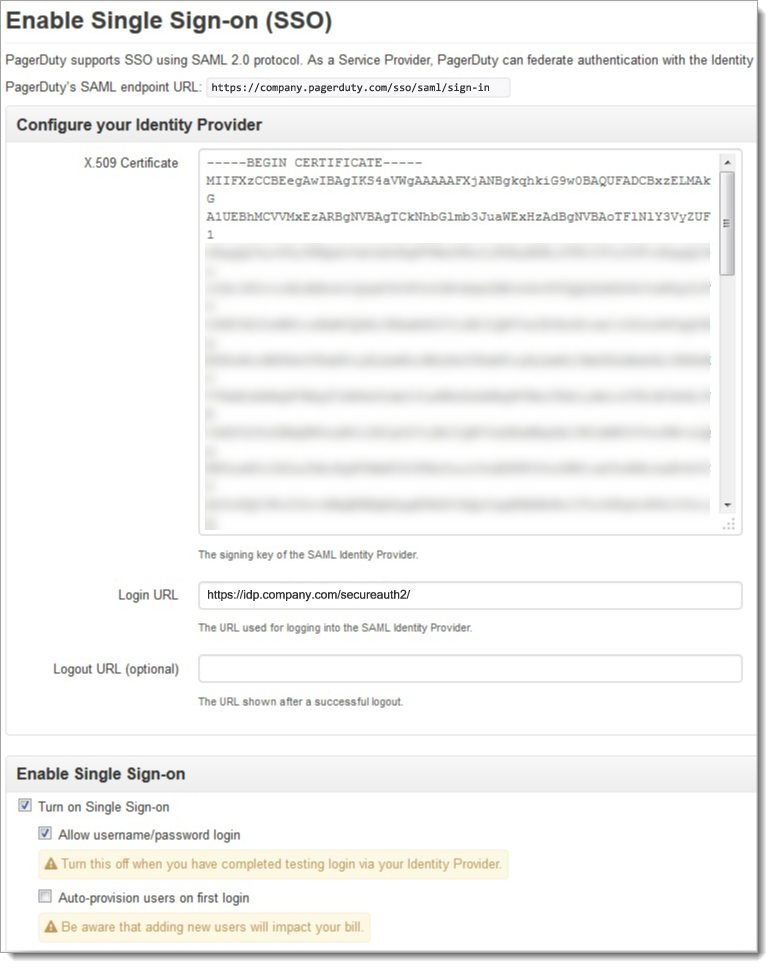 Enable SSO configuration page in PagerDuty