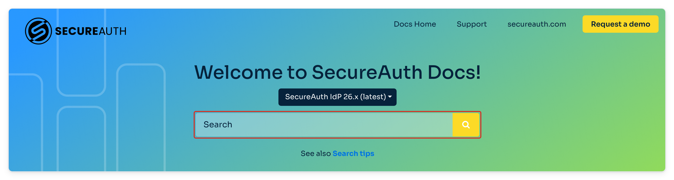 Landing page with the search box highlighted below the release picker.