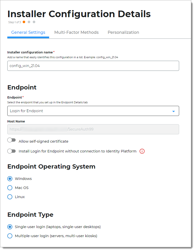 Login for Endpoints - general settings installer configuration