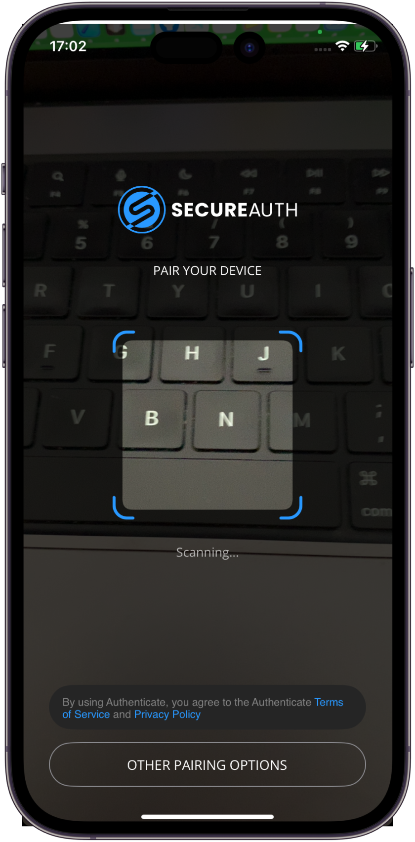 Pair Your Device screen with Other Pairing Options button