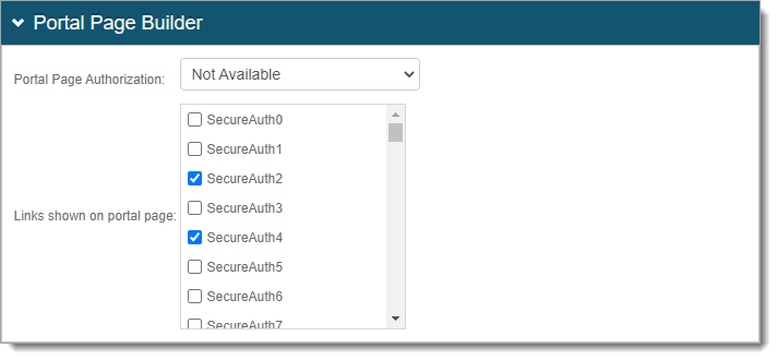 Screenshot of Portal Page Builder section in the classic Post Auth tab.