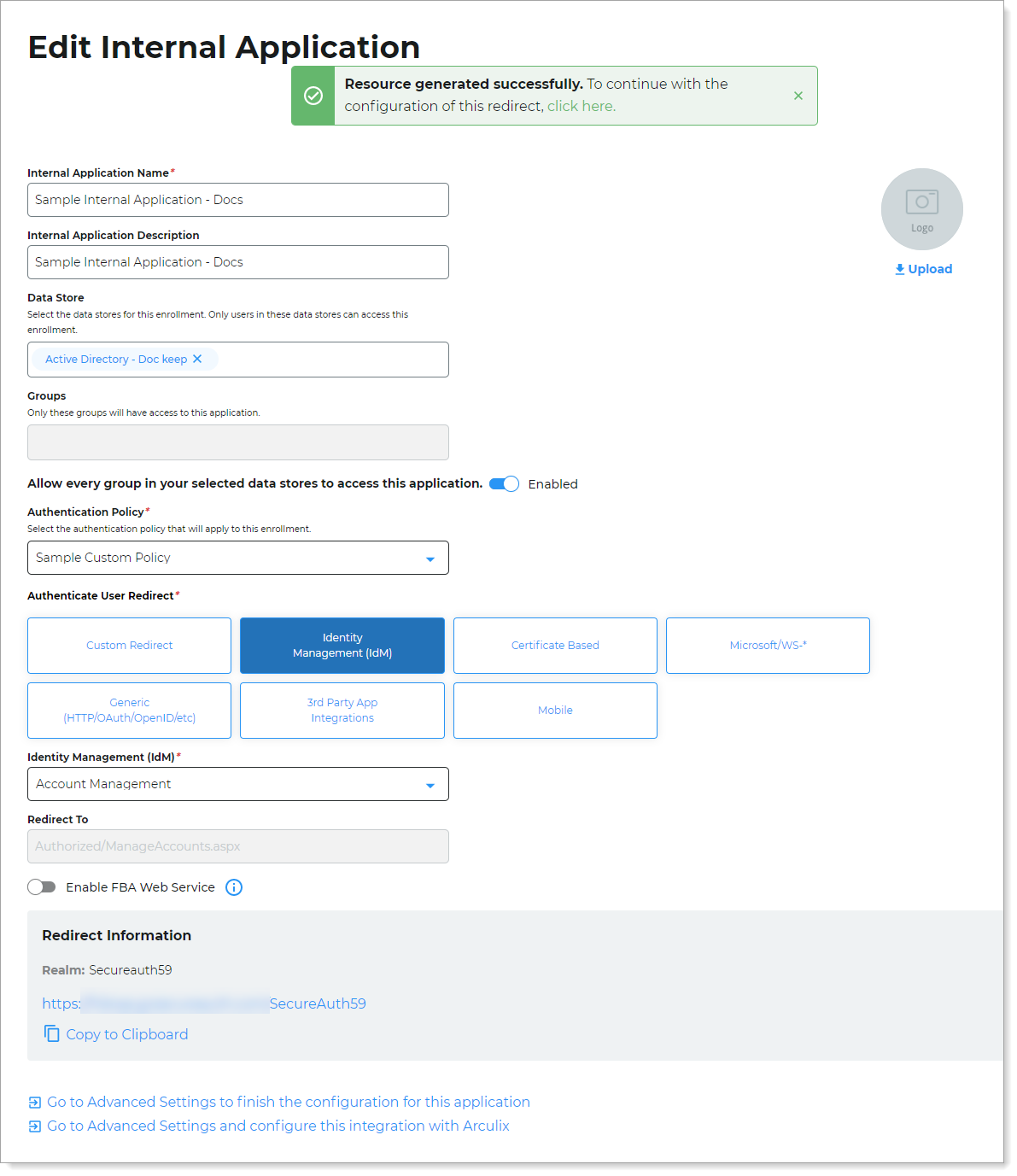 Screenshot of Secure Portal application configuration in the New Experience UI.