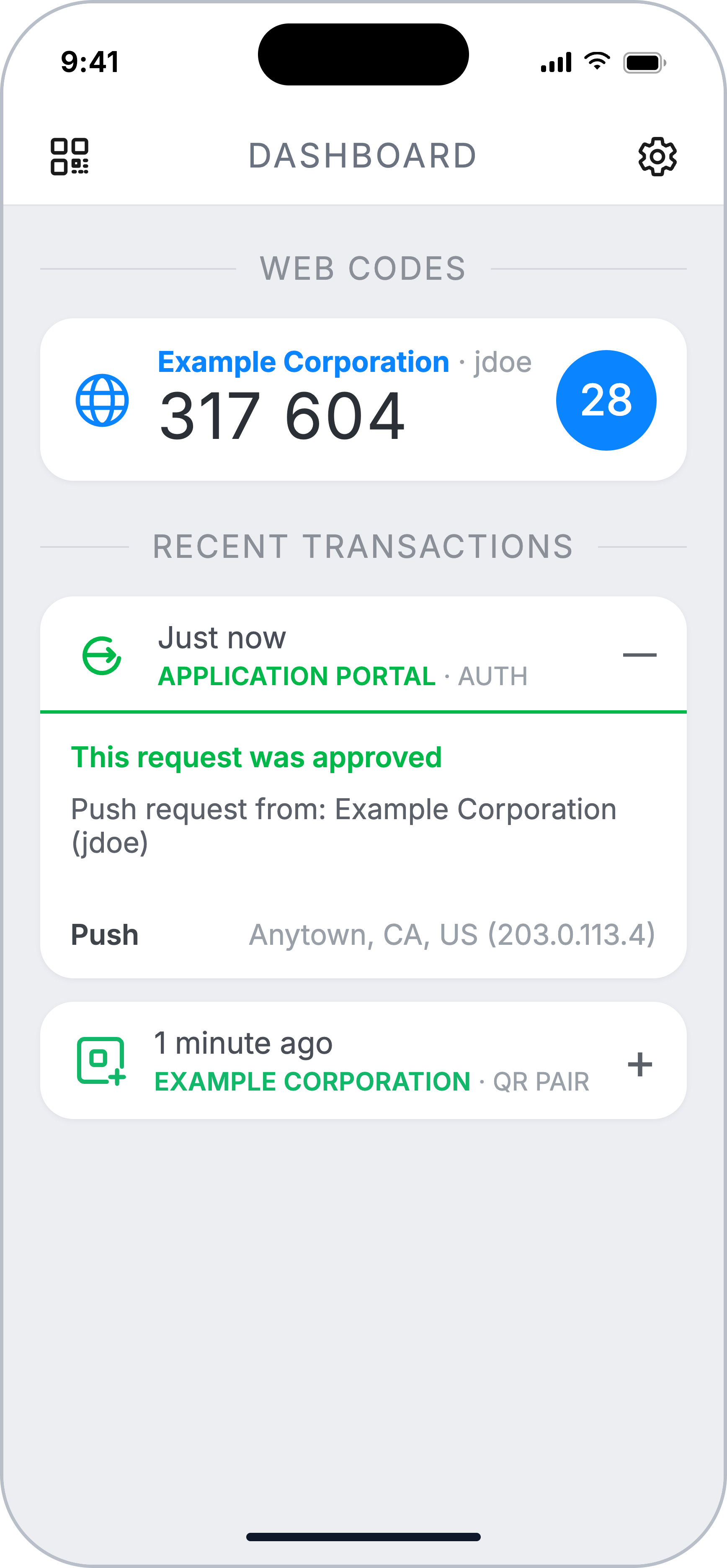 Approved transaction on the Dashboard.