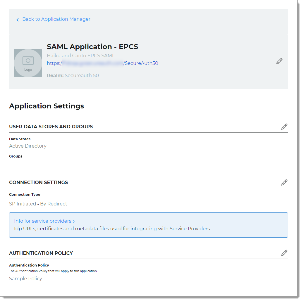 SAML configuration summary