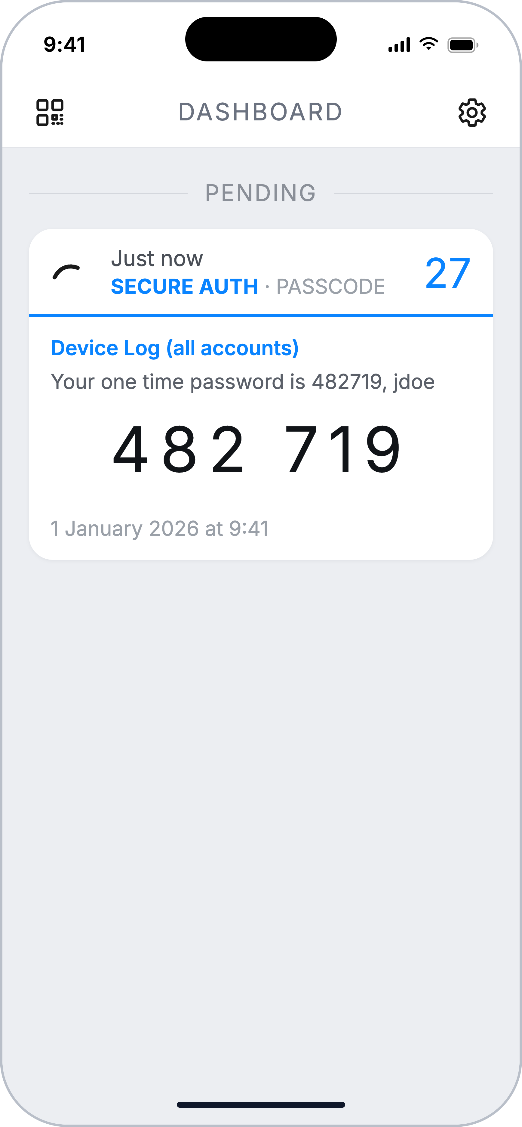 OTP push notification with one-time passcode.