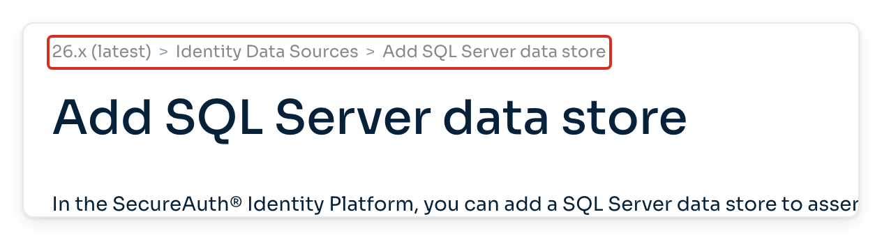 Topic breadcrumb highlighted, showing the release 26.x (latest).