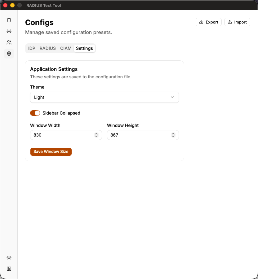Test tool in light mode with the sidebar collapsed