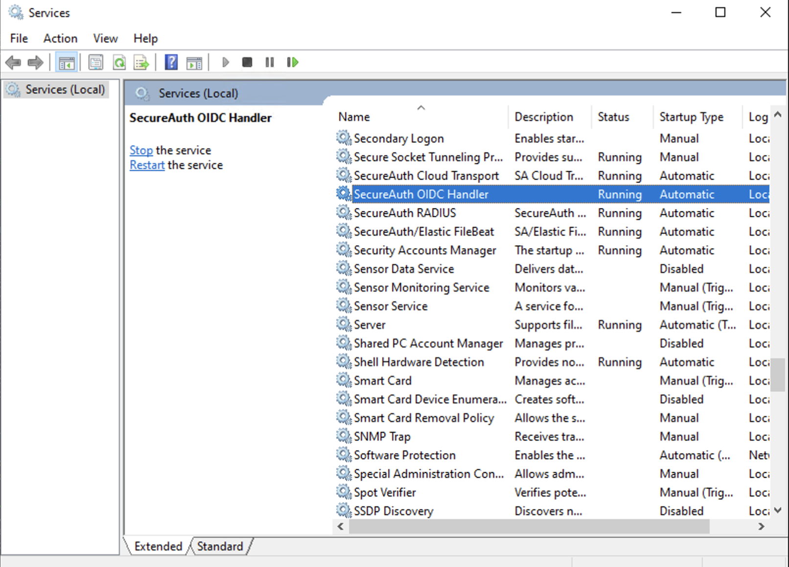 SecureAuth OIDC Handler service in the Windows Services list