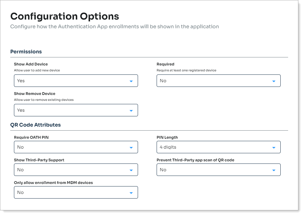 Configuration options for authentication apps