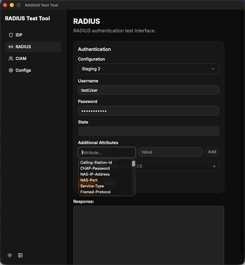 RADIUS attributes selector