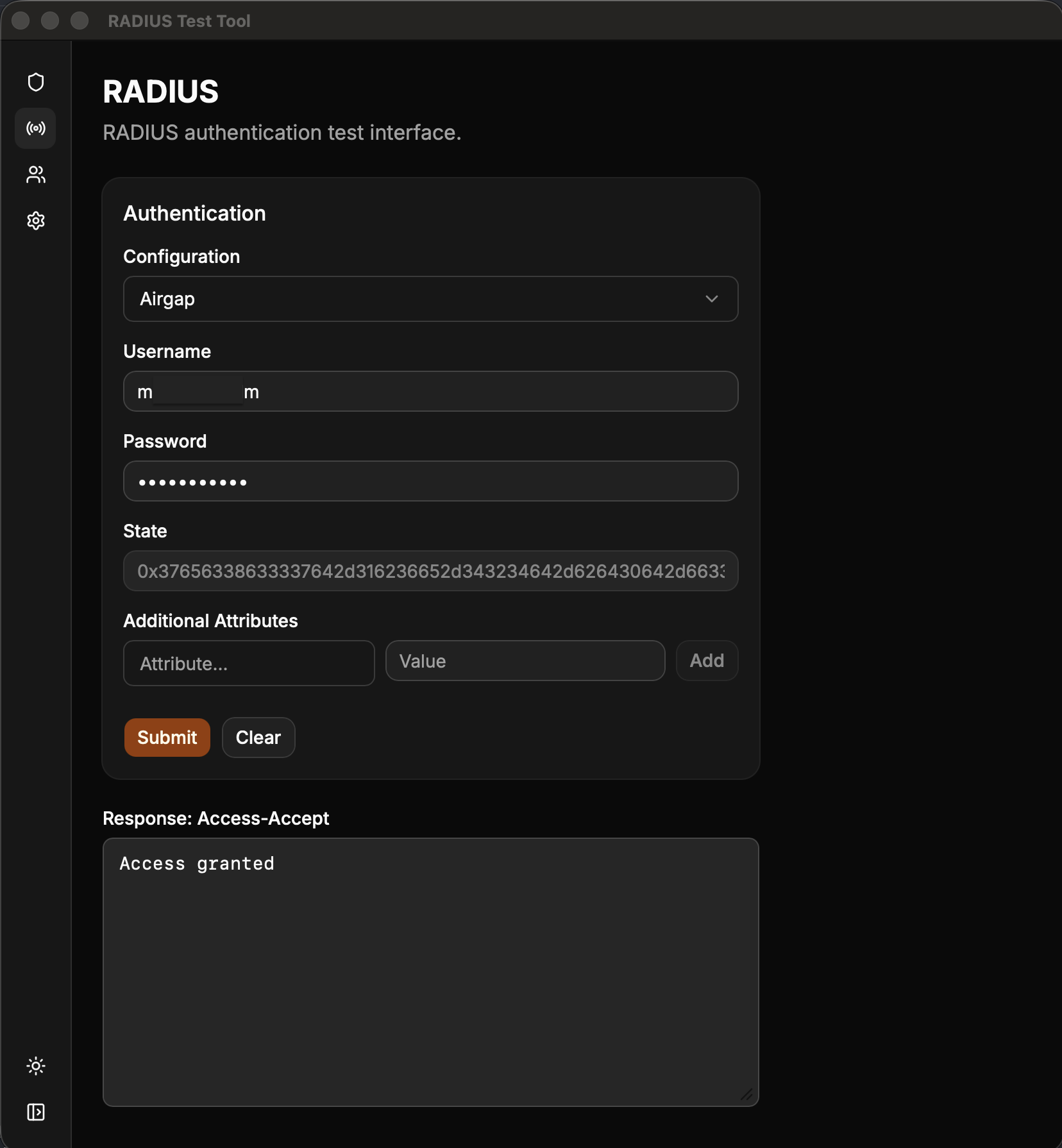 VPN client showing an Access-Accept response