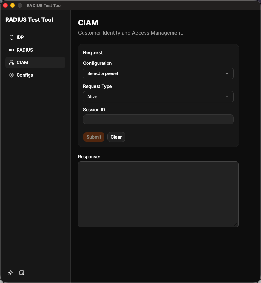 CIAM page with a preset selected from the Configuration list