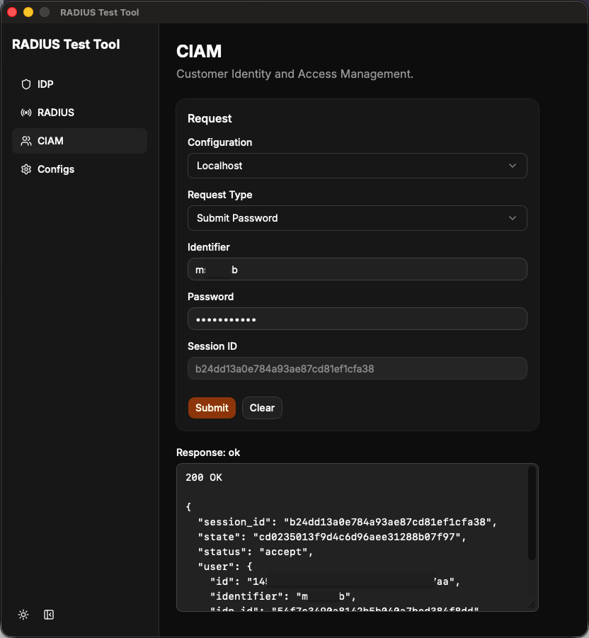 CIAM page with the Submit Password request type selected