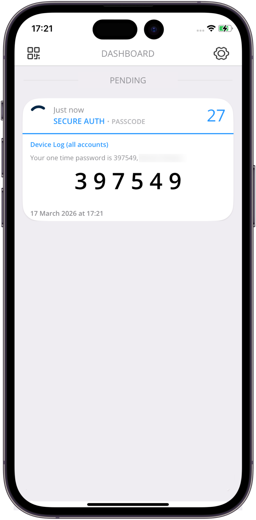 OTP push notification with one-time passcode