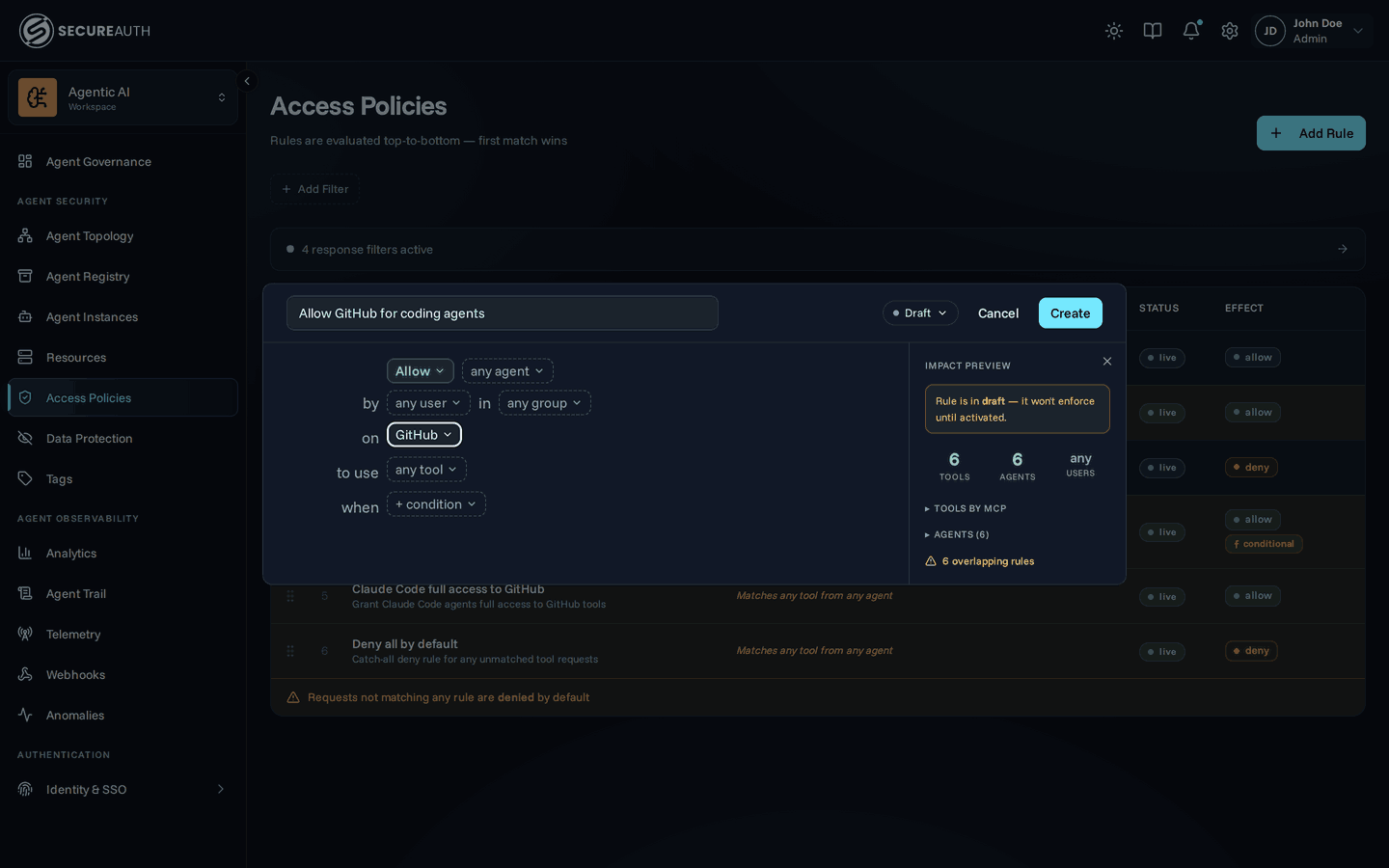 Rule editor sentence with effect and scope pills