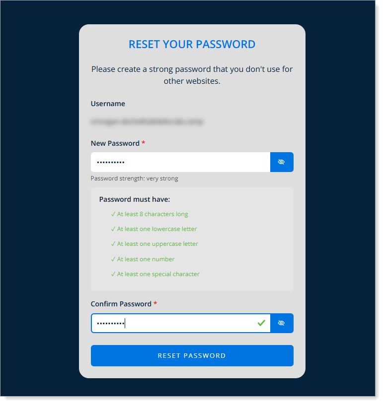 Password entry and confirmation fields.