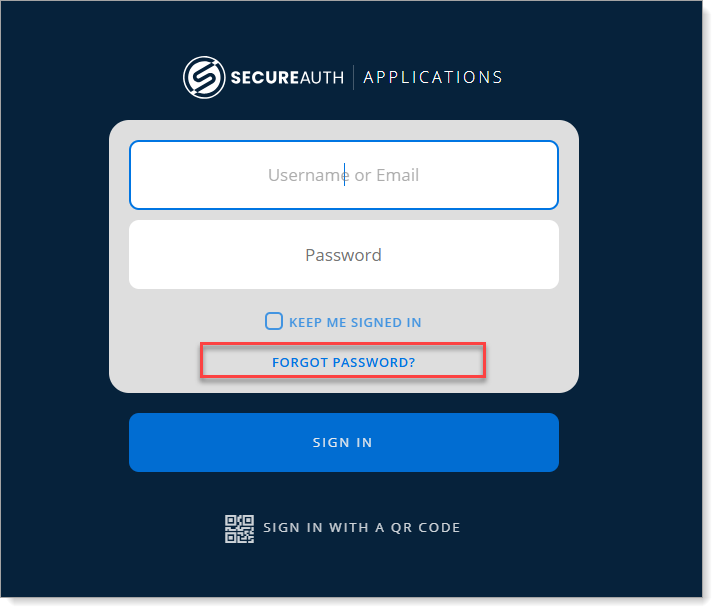 Login page with the "Forgot Password?" link.