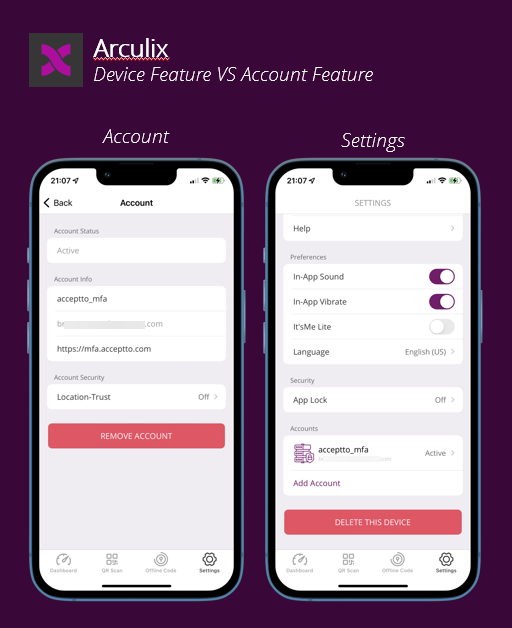 Device vs Account features in mobile app