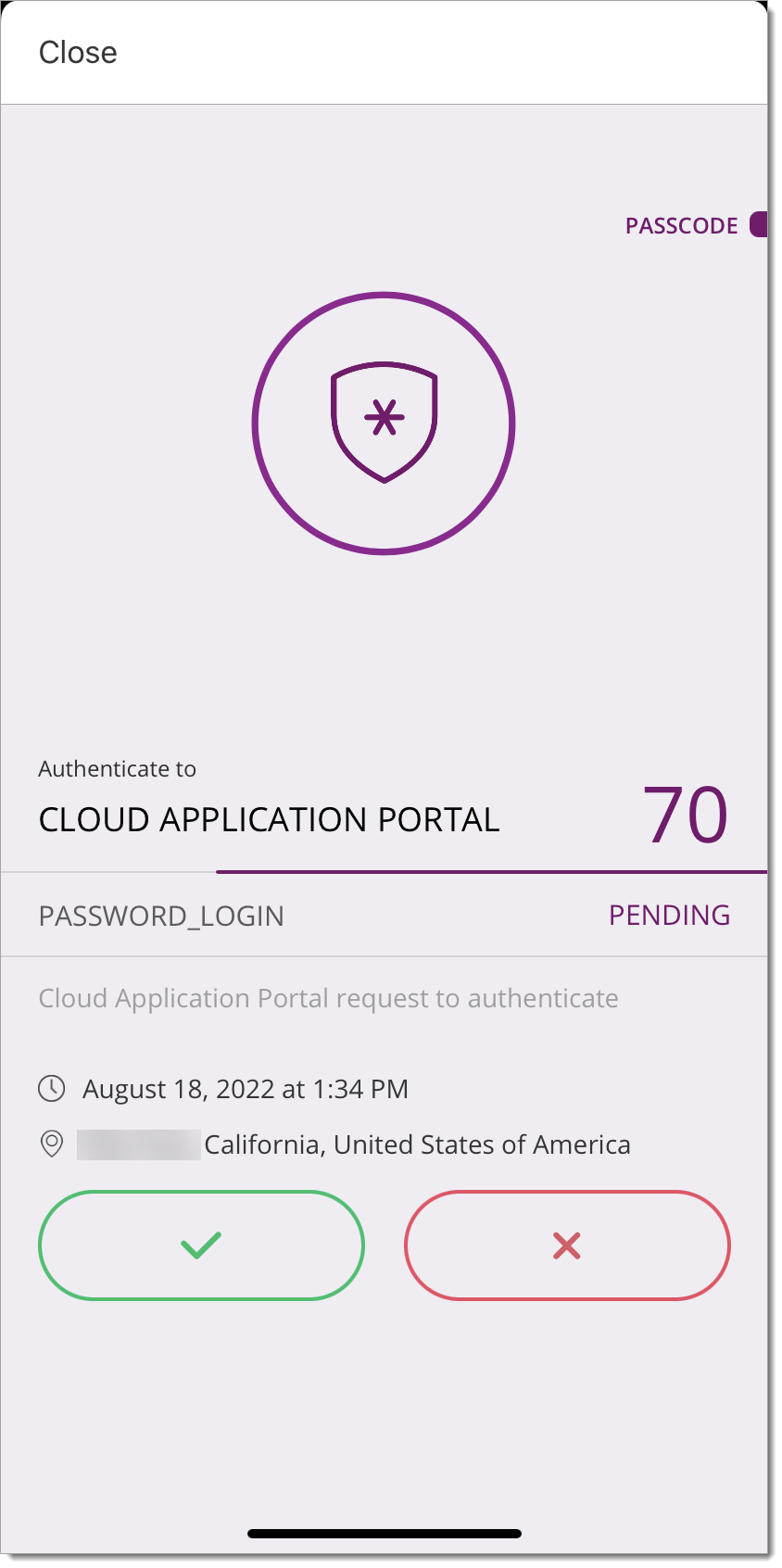 Accept or deny authentication request in app
