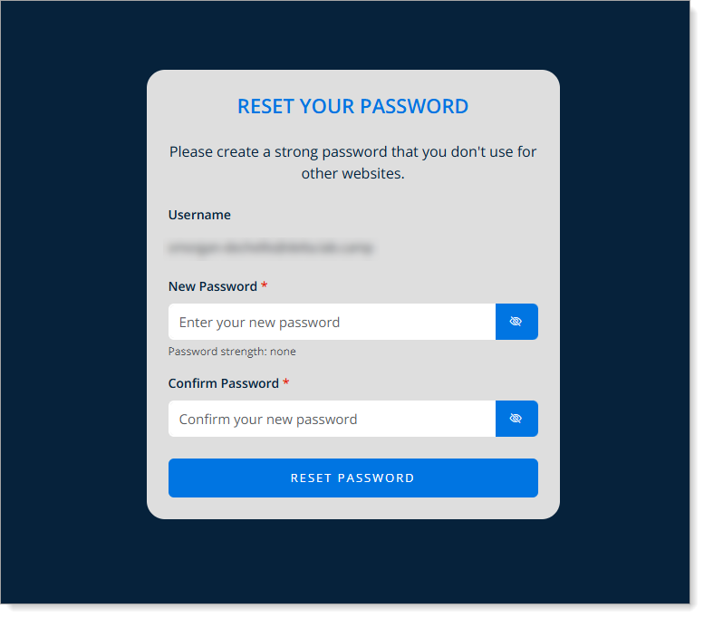 Reset password page.
