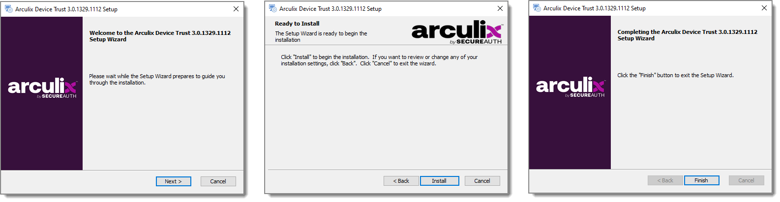 Arculix Device Trust installer screens