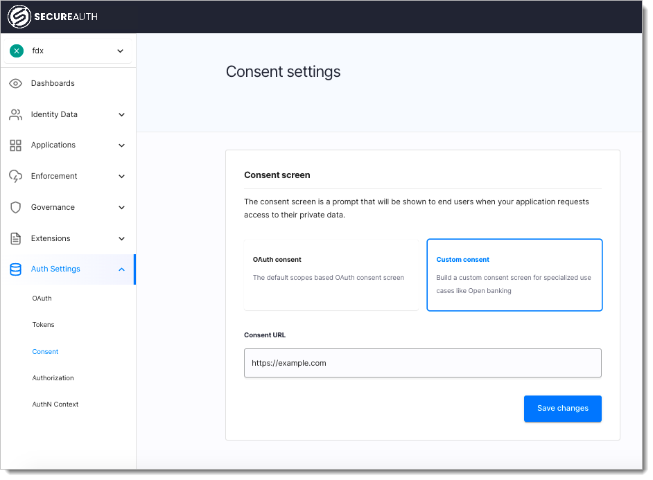 FDX - Configuring consent page