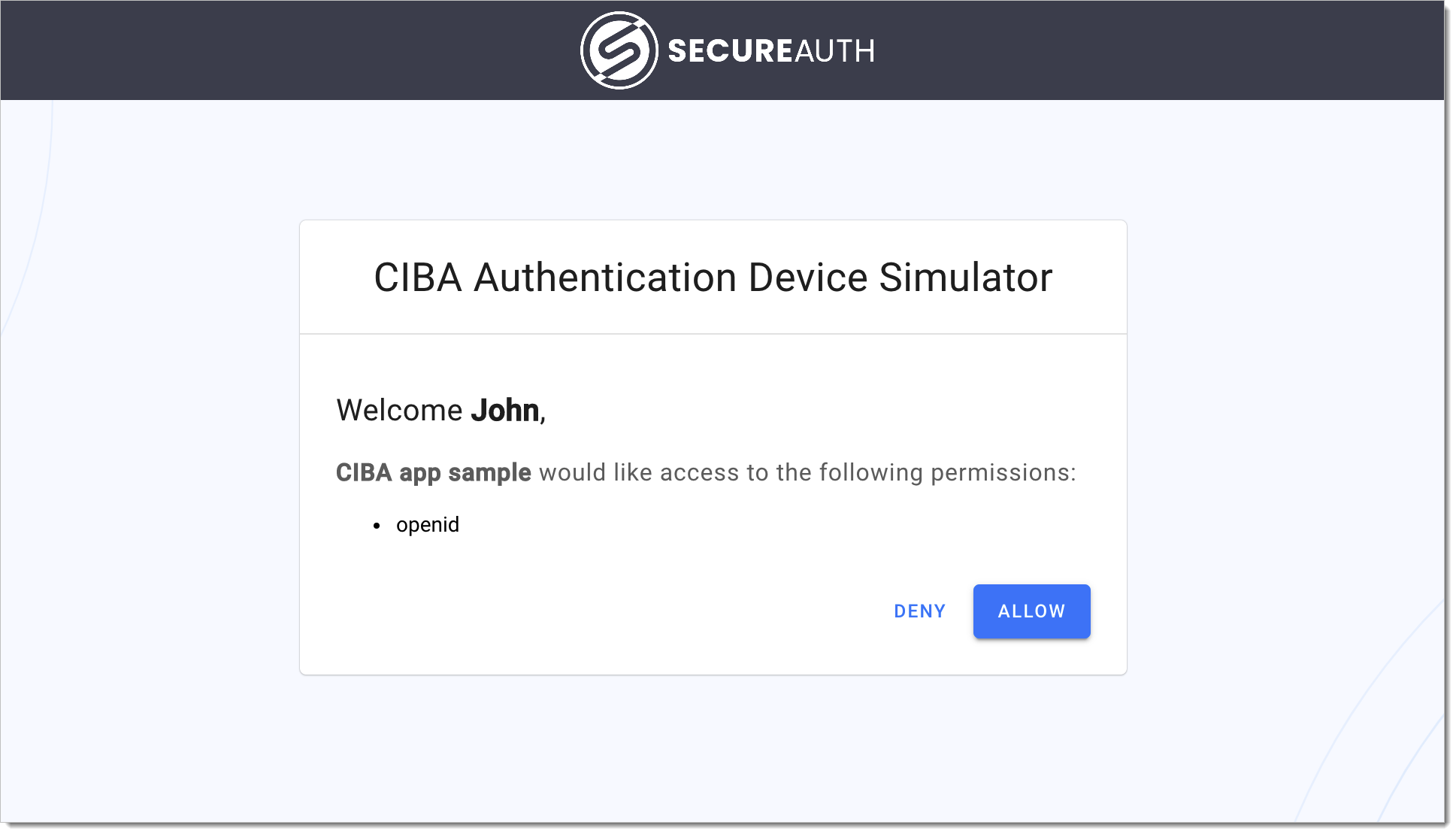 CIBA Simulator consent screen