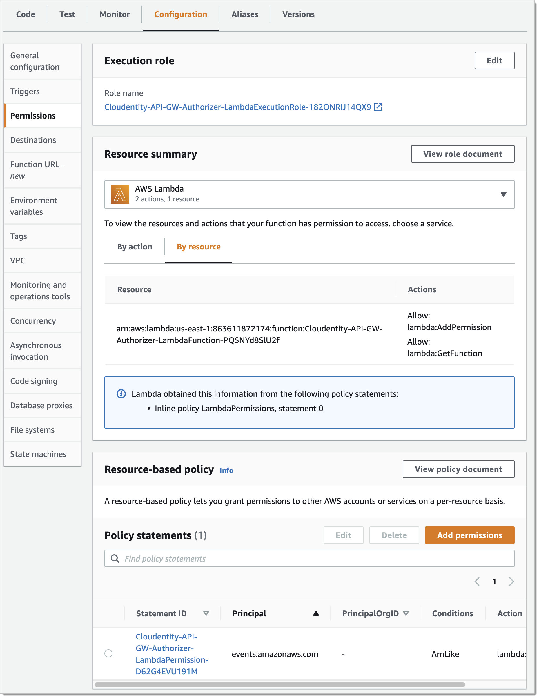 Cloudentity Lambda Authorizer Permissions