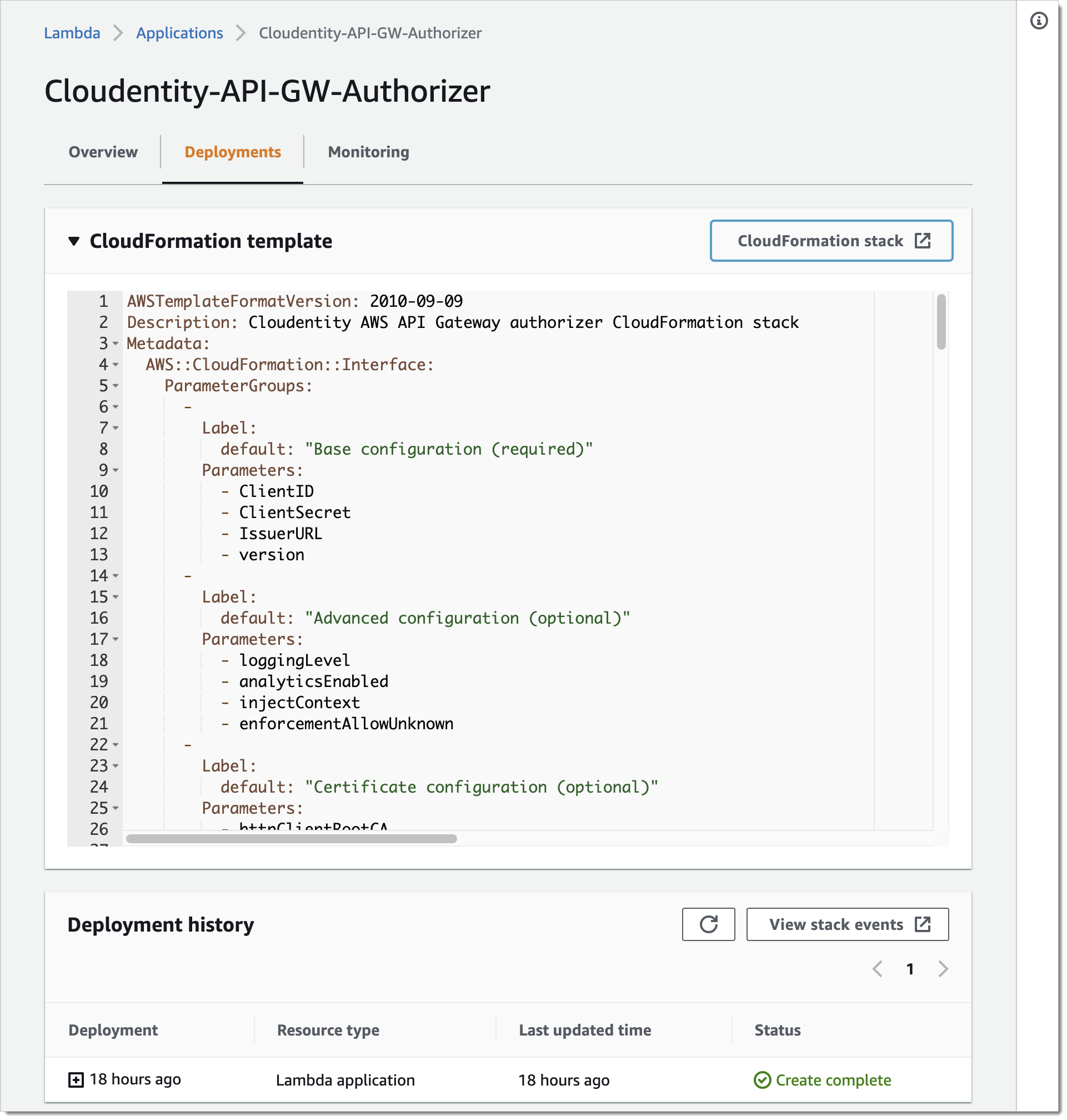 Cloudformation - Authorizer deployed