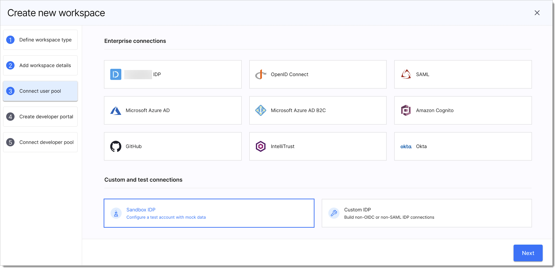 Creating Sandbox IDP during the workspace creation process