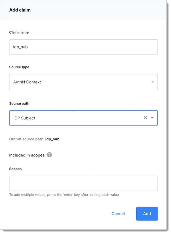 IDP subject custom claim