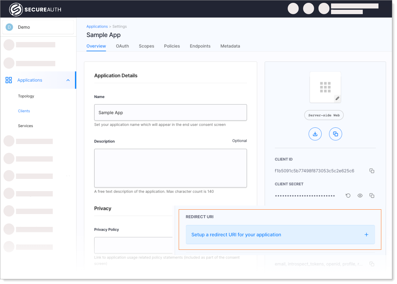 Redirect URI setup