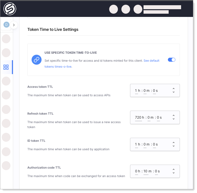 Client Level Token Time to Live