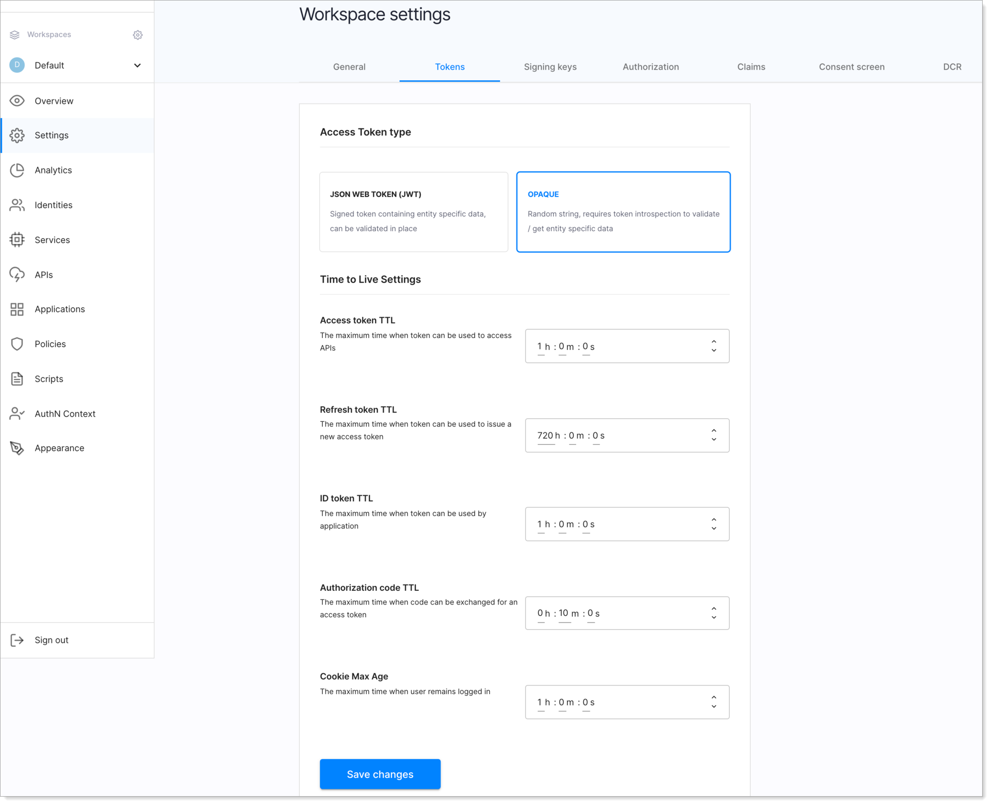 Enabling opaque tokes in Cloudentity