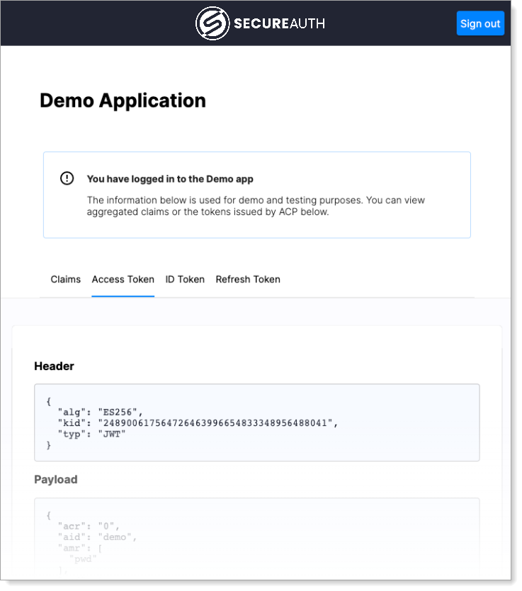 Demo Portal Application Tokens