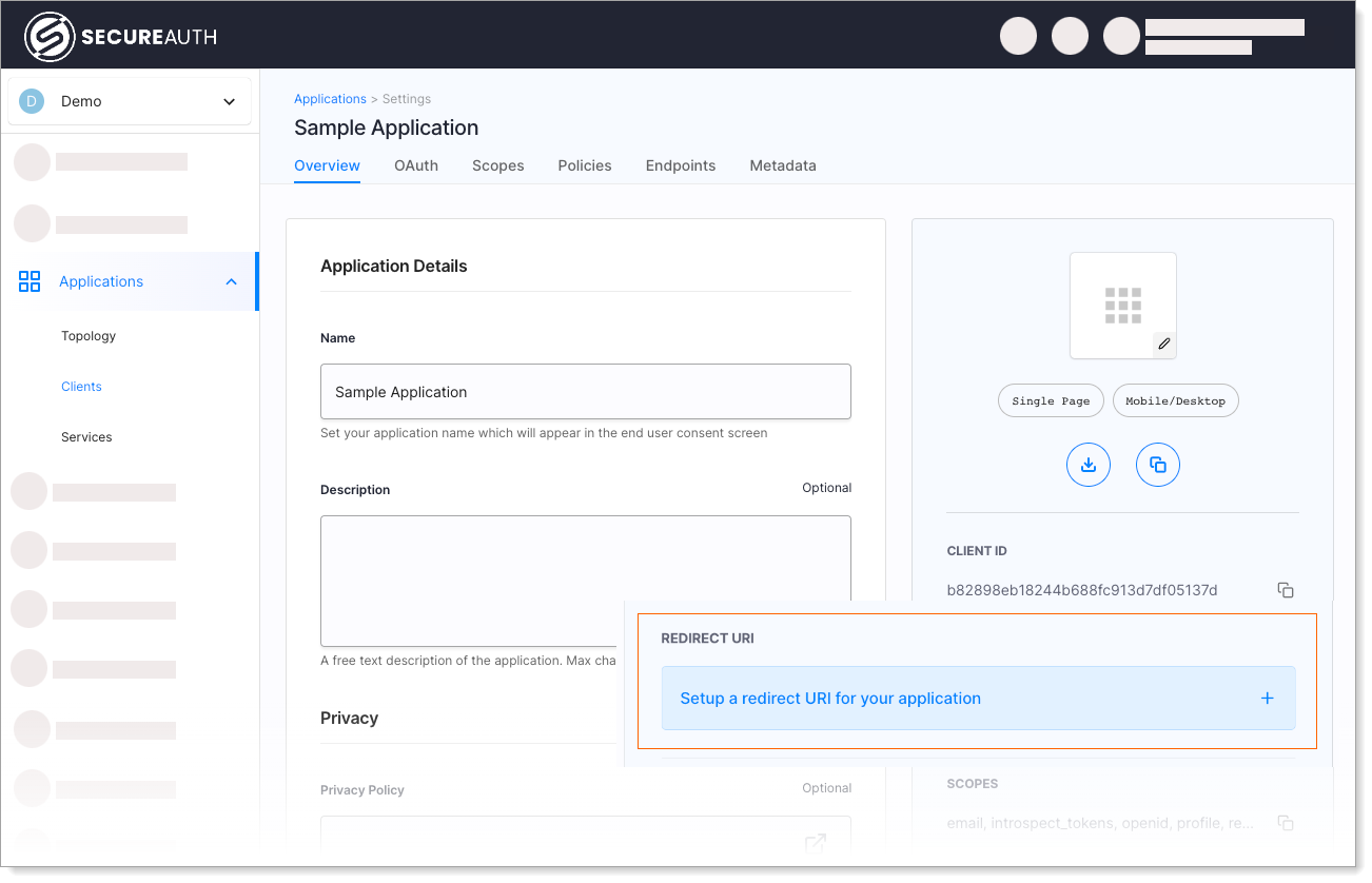 Redirect URI setup