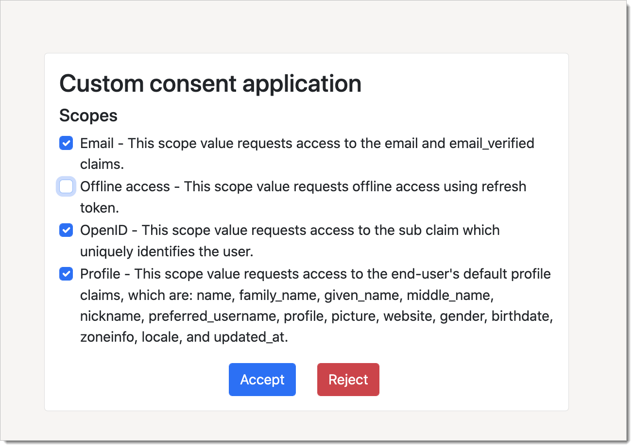 Custom consent app