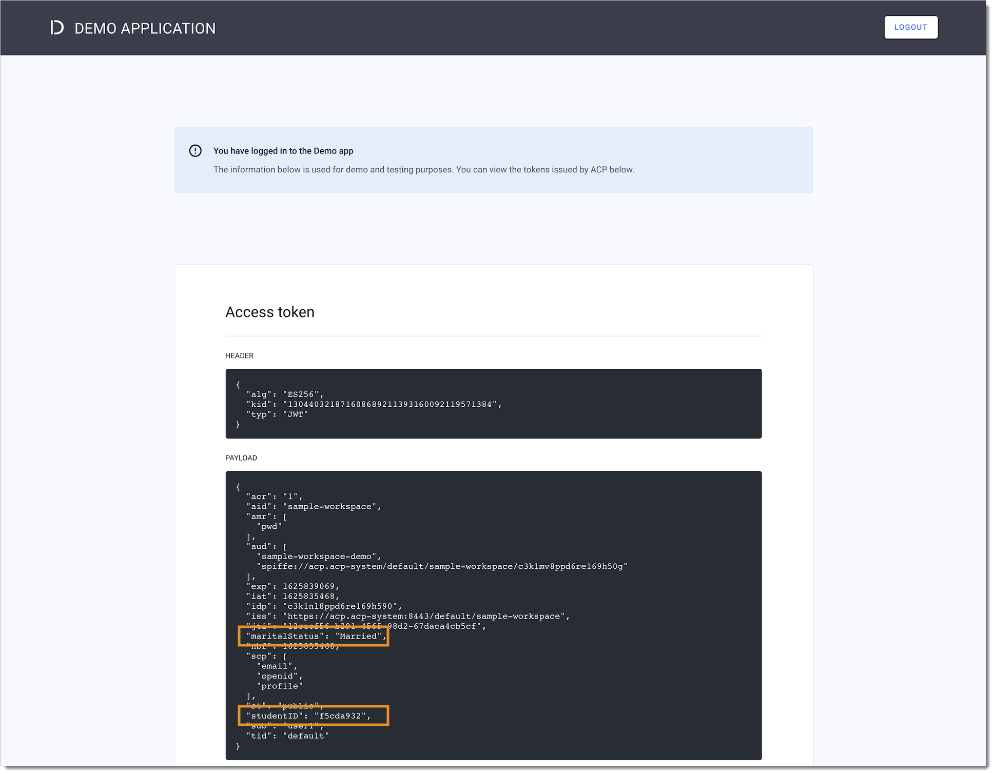 Authentication context attributes visible in access tokens