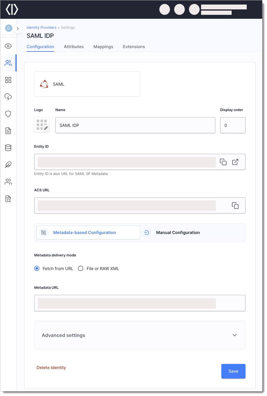 SAML IDP Configuration