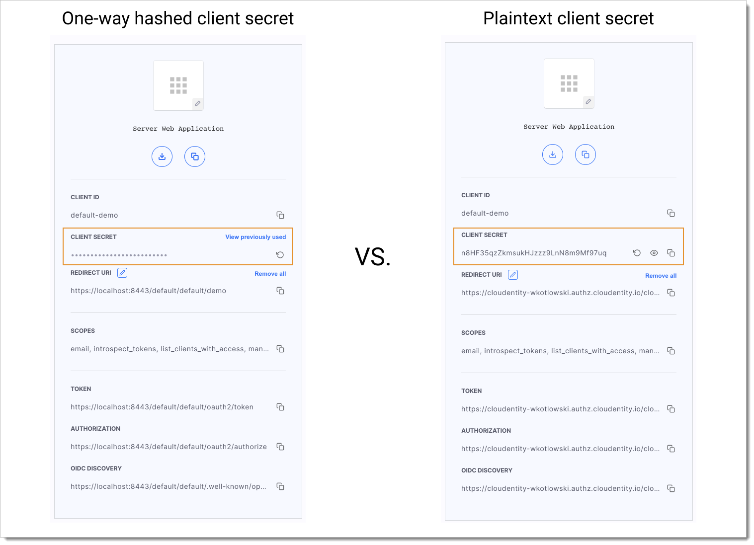 Difference between plaintext and hashed secrets