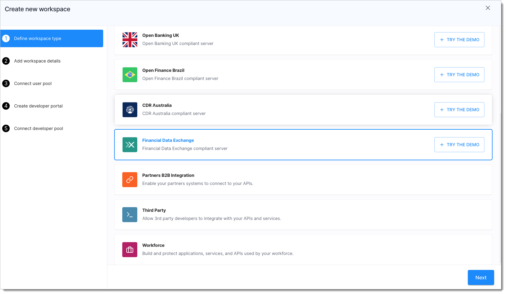 Financial data exchange workspace