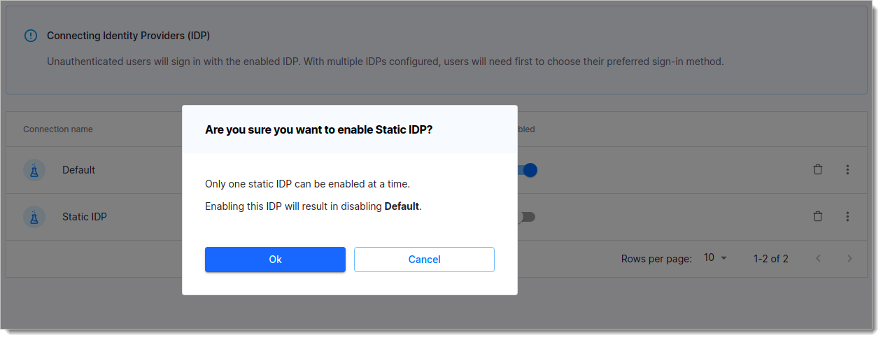 Enabling static IDPs