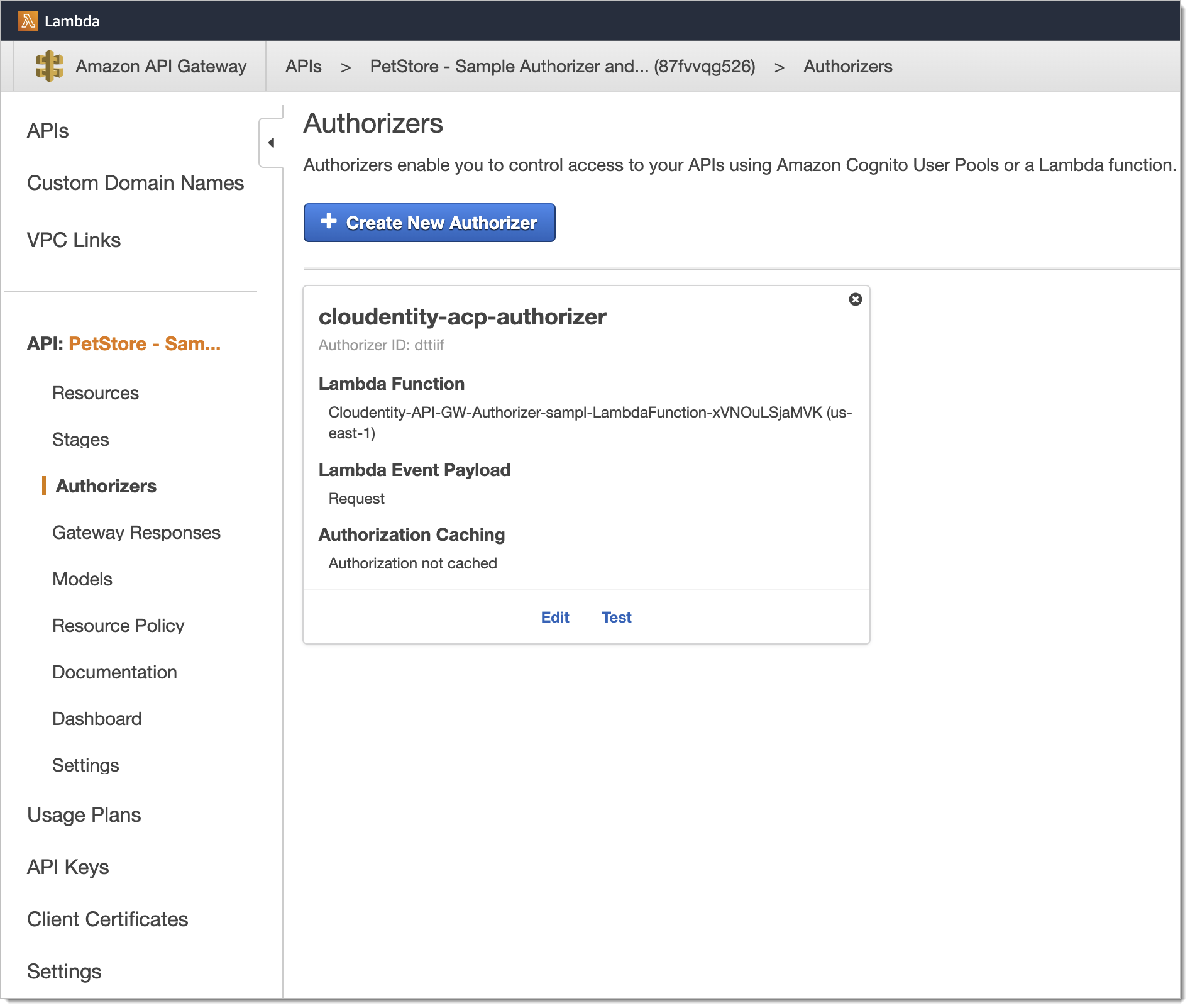 Authorizer added to AWS Gateway