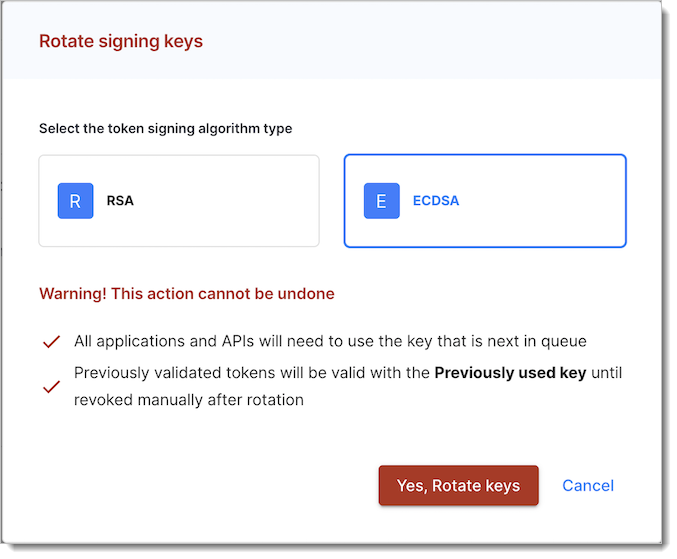 Changing signing algorithm type