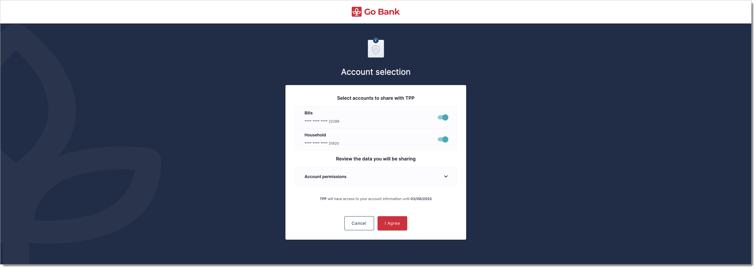 Bank consent page