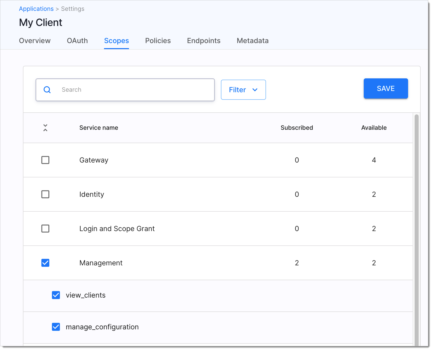 System workspace scopes menu