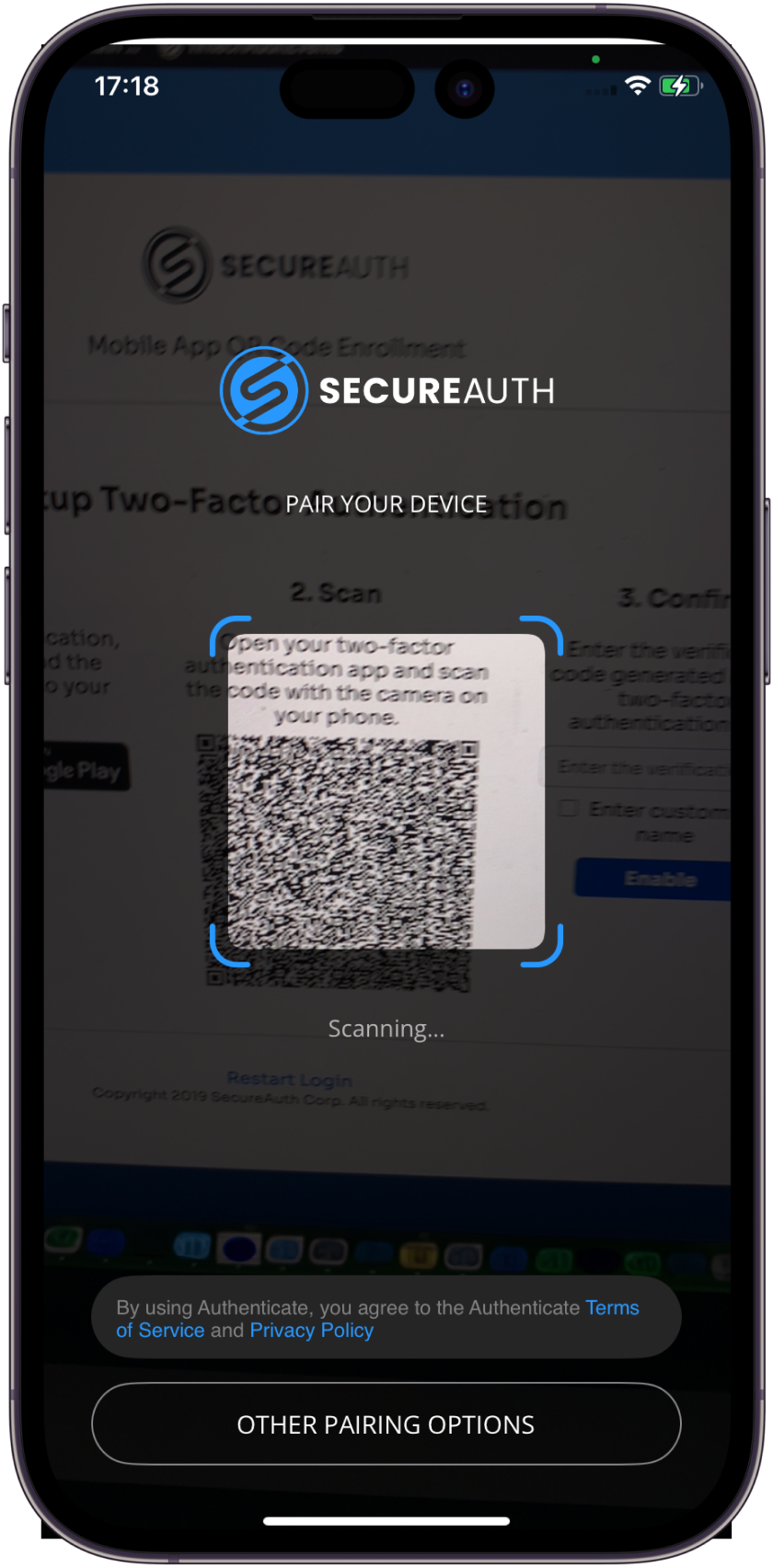 QR scanner in the Authenticate app