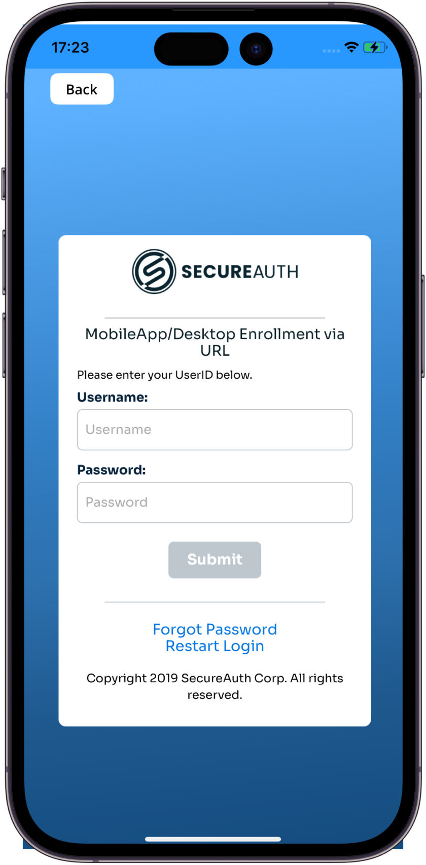 URL enrollment page with credential fields