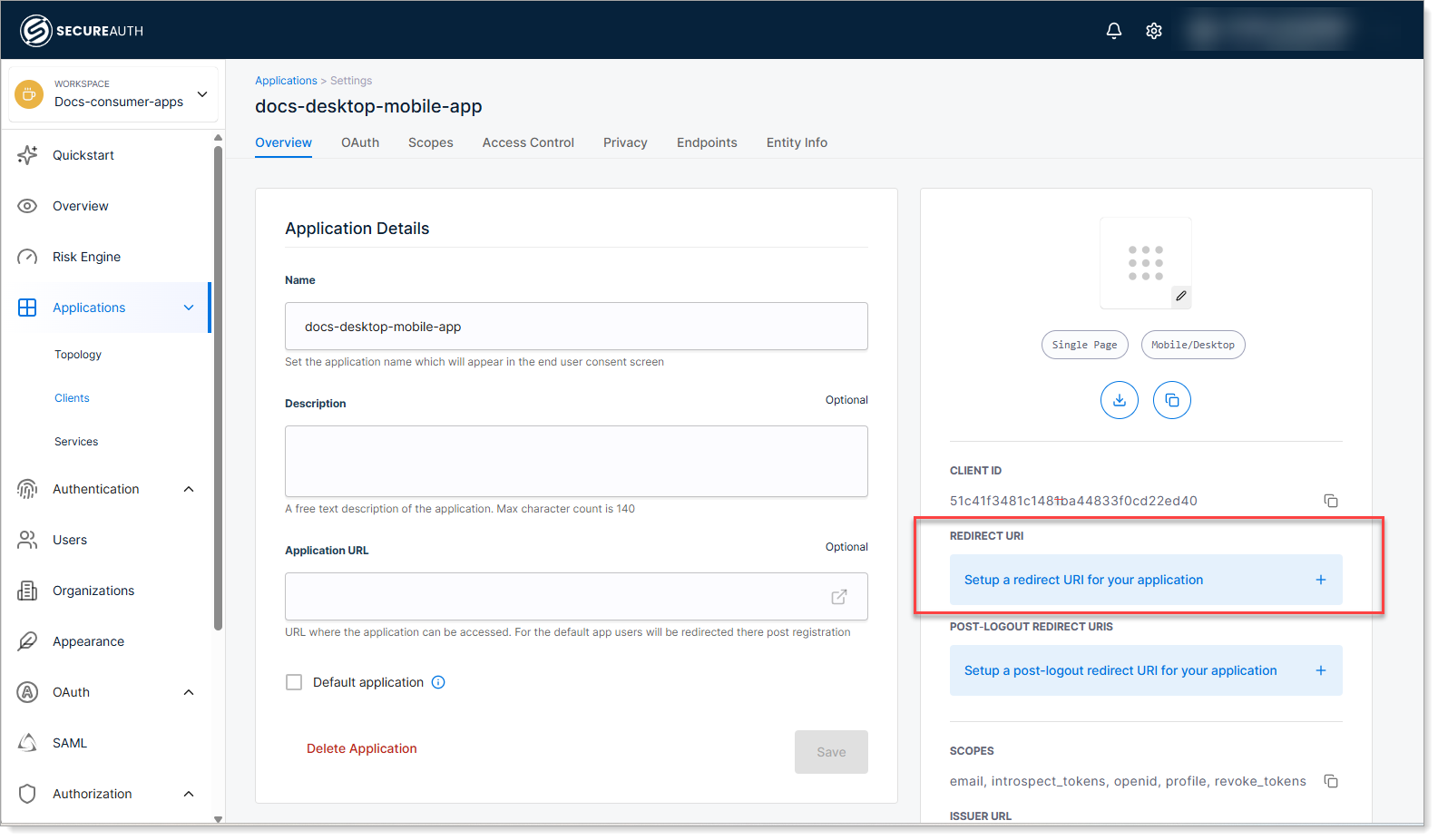 Configure redirect URI
